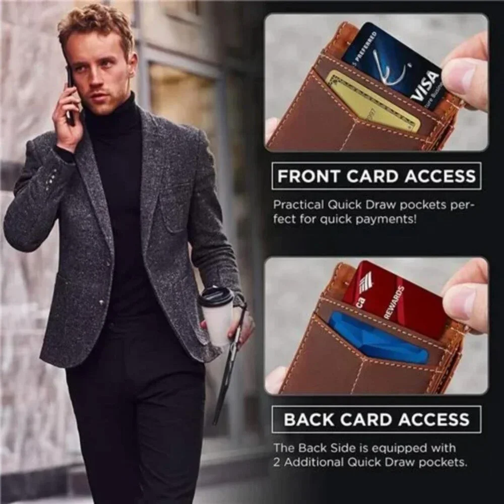RFID Blocking Wallet Slim Bifold - Leather Minimalist Front Pocket Wallet, Men - Picture 4 of 6